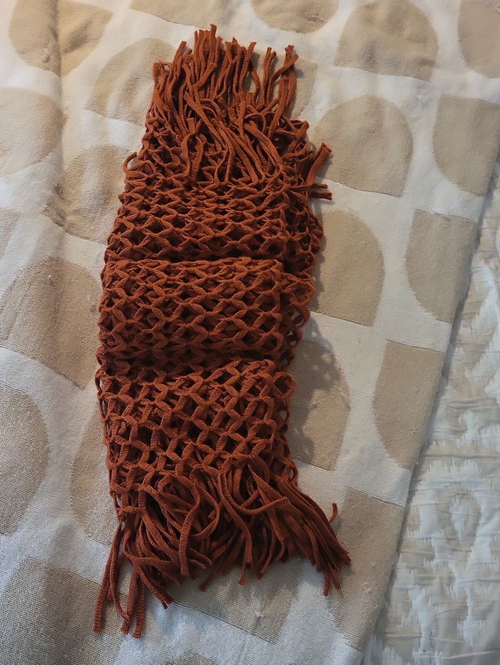 PRE-LOVED🤎 Pretty Woven Rust Orange Fall Scarf With Fringe Detail